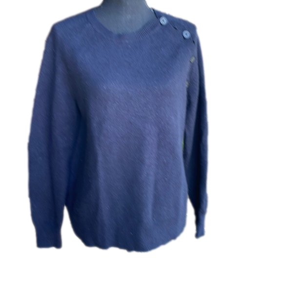 All Saints dark blue long sleeve sweater with buttons on one shoulder size large